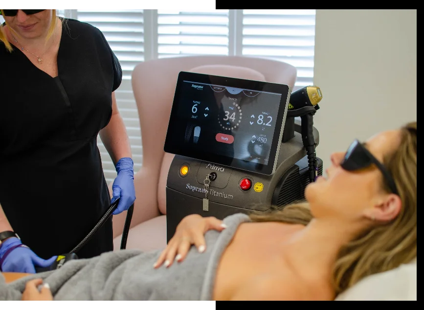 woman receiving laser hair removal treatment